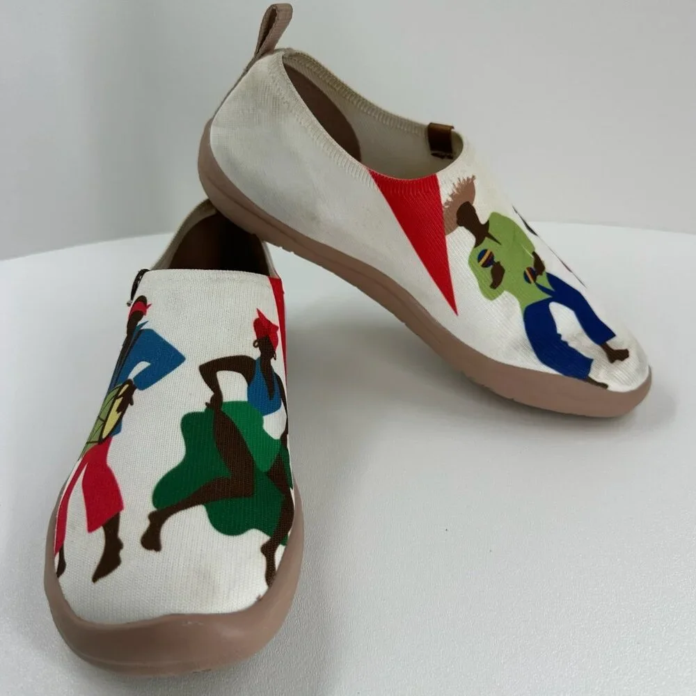 UIN Dance Up Toledo Art Painted Loafers Size 7 Canvas Slip On Flat Sneaker Cream - Picture 7 of 13